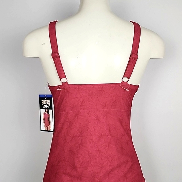 ROOTS Women's One Piece Pink Swimsuit  Floral Print High Neck High Back Sz 10 - Picture 3 of 16